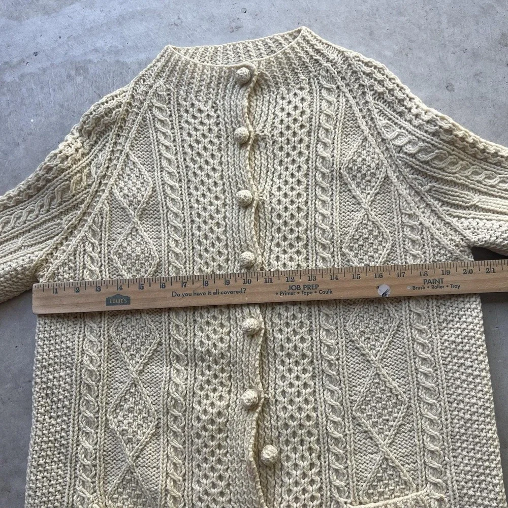 Vintage Heron Garment Aran Irish Cardigan Sweater Wool Fisherman Cable Knit M/L - Picture 3 of 7